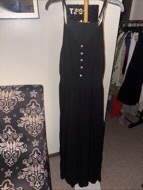 Black Maxi Sundress with Button Front